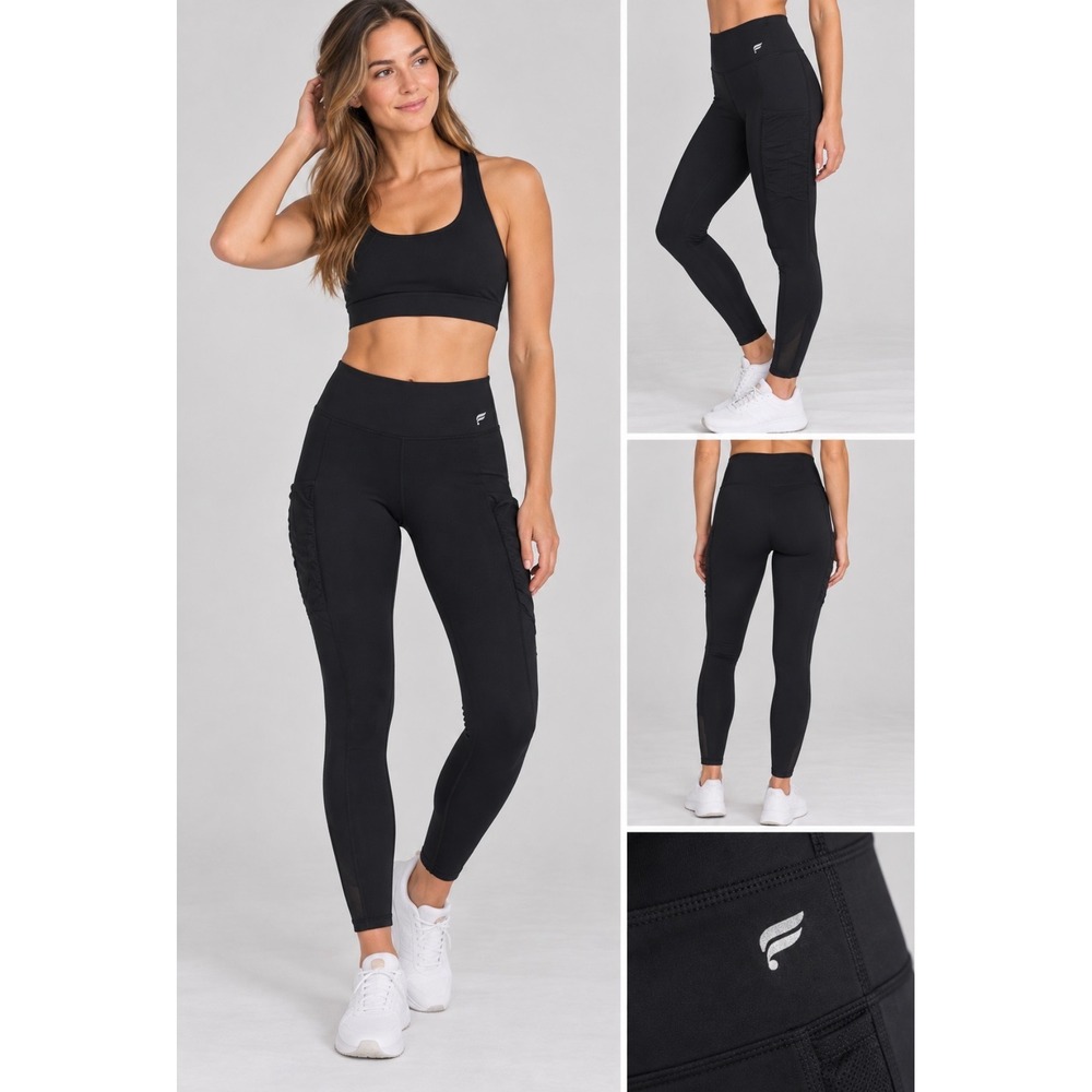 Fabletics Black Mesh Panel High Waisted Leggings with Pockets Womens